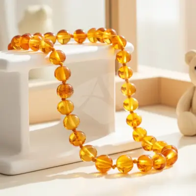 Colar de âmbar bebé barroco mel polido - 33 cm