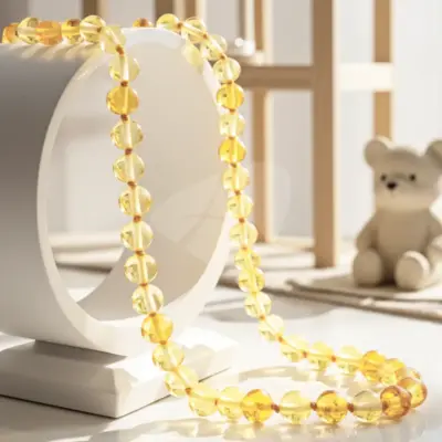 Colar de âmbar bebé barroco limão polido - 33 cm