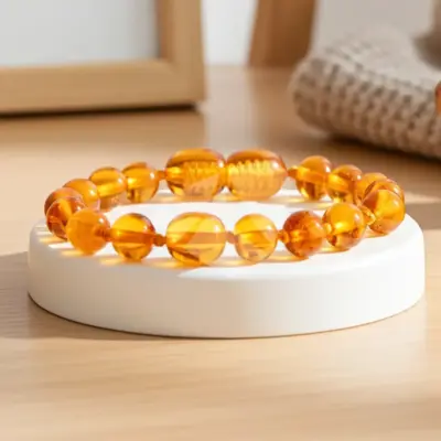 Pulseira / tornozeleira de âmbar bebé barroco mel polido - 14 cm