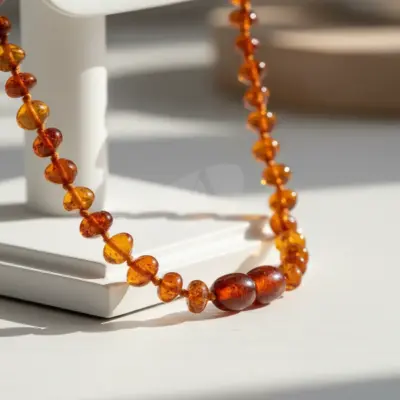 Colar de âmbar adulto barroco cognac polido - 45 cm, 55 cm, 65cm