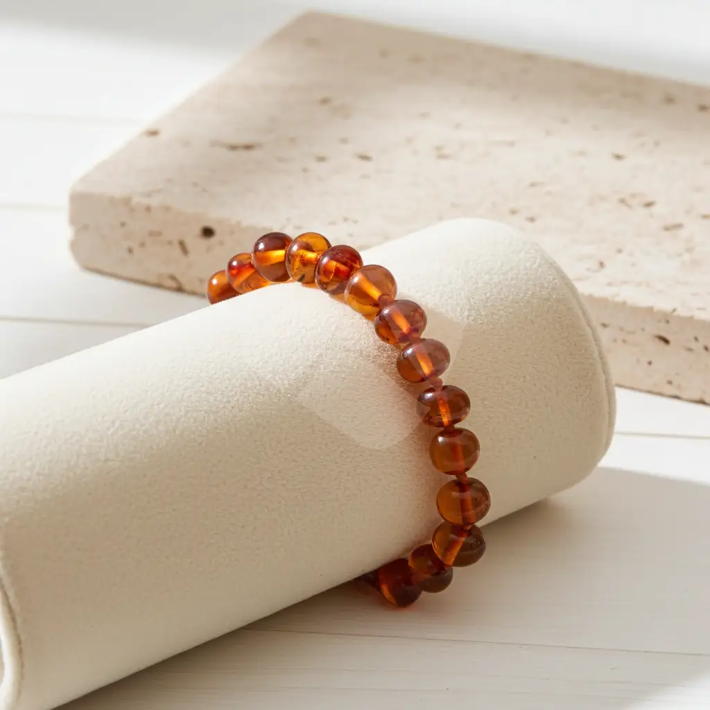 Pulseira de âmbar adulto barroco cognac polido - 19 cm - Image 2