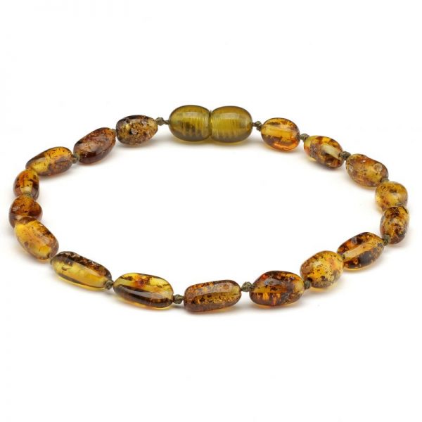 Pulseira de âmbar adulto olive green claro polido - 19 cm