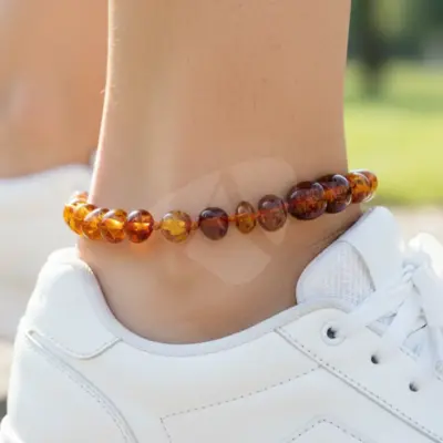 Tornozeleira de âmbar adulto barroco cognac polido - 25 cm