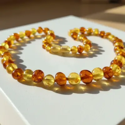 Colar de âmbar adulto barroco mel e cognac polido - 45 cm, 55 cm, 65 cm