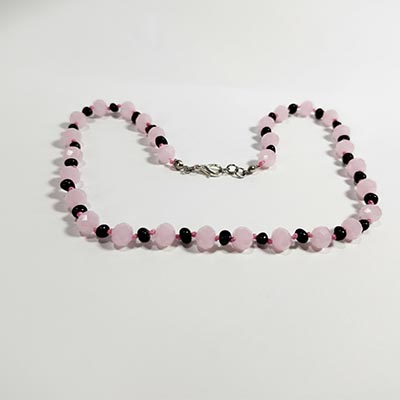 Colar de âmbar adulto - cherry pequeno e quartzo rosa grande 45cm