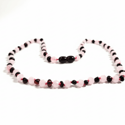 Colar de âmbar adulto - cherry e quartzo rosa contas pequeninas 45cm